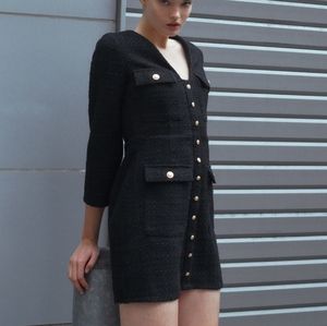 Zara GOLD BUTTON TEXTURED DRESS M